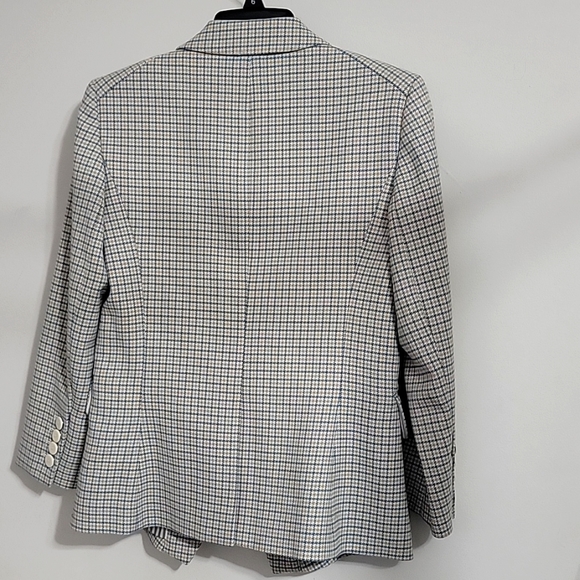 Nwt Veronica Beard Empire Dickey Jacket Blazer Plaid Houndstooth Blue Tan - Picture 2 of 10